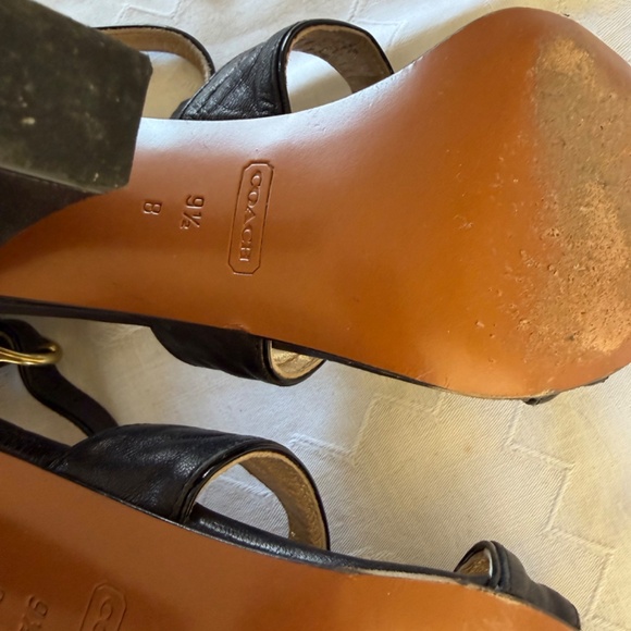 Coach size 9.5 B black leather Chunky 4 inch heel sandal - Picture 7 of 11